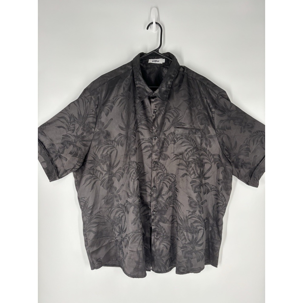 Vatpave Mens Black Satin Hawaiian Short Sleeve Button Up Shirt Size 3X Goth Emo